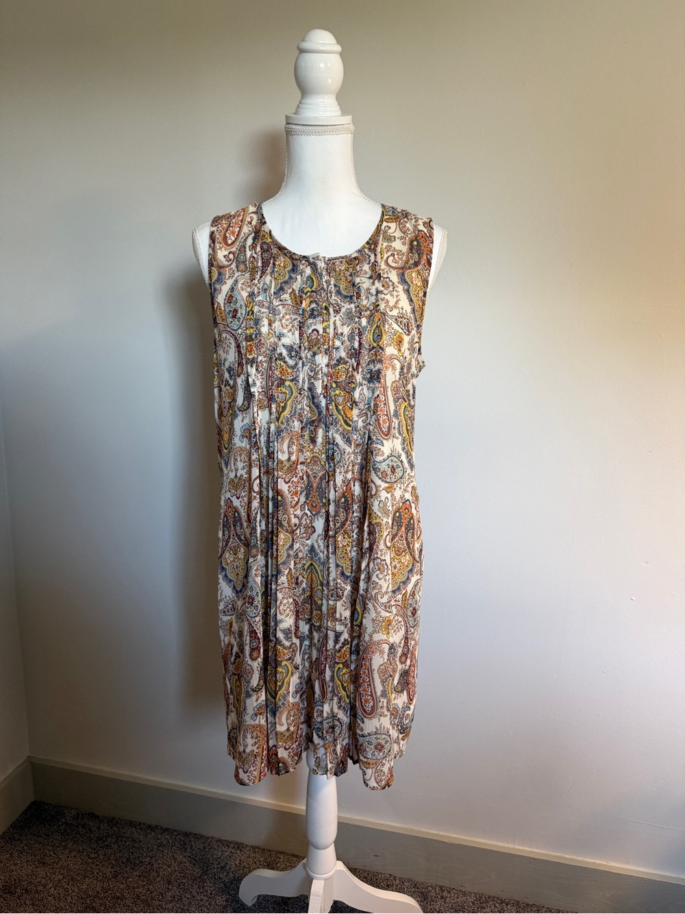 DR2 Paisley Sleeveless Shift Dress Size Medium Boho Floral Print